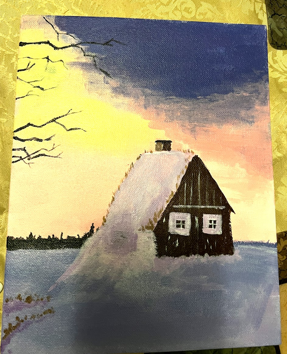 Painting: house in snow